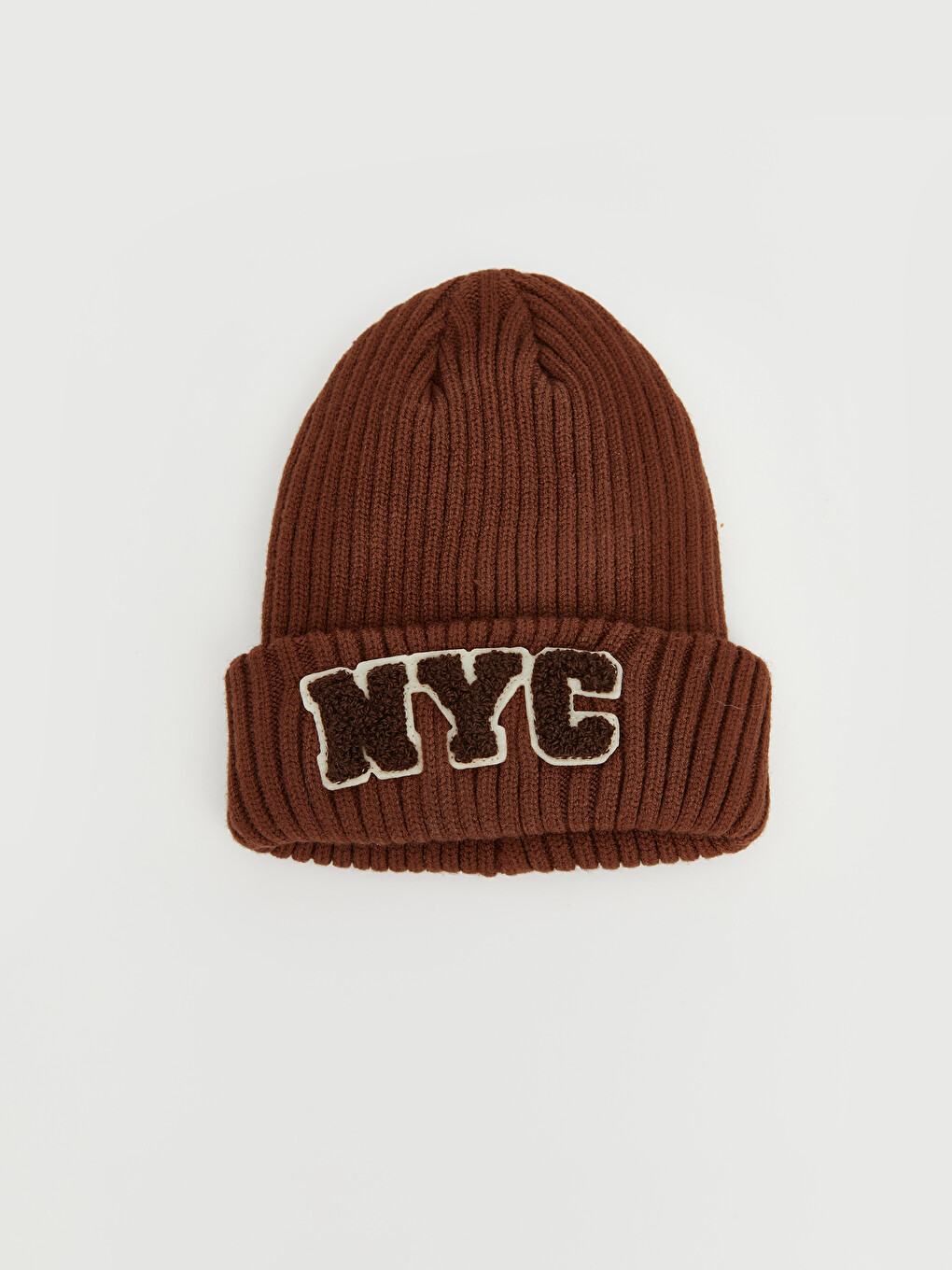 Kahverengi Nyc Nakışlı Erkek Bebek Triko Bere