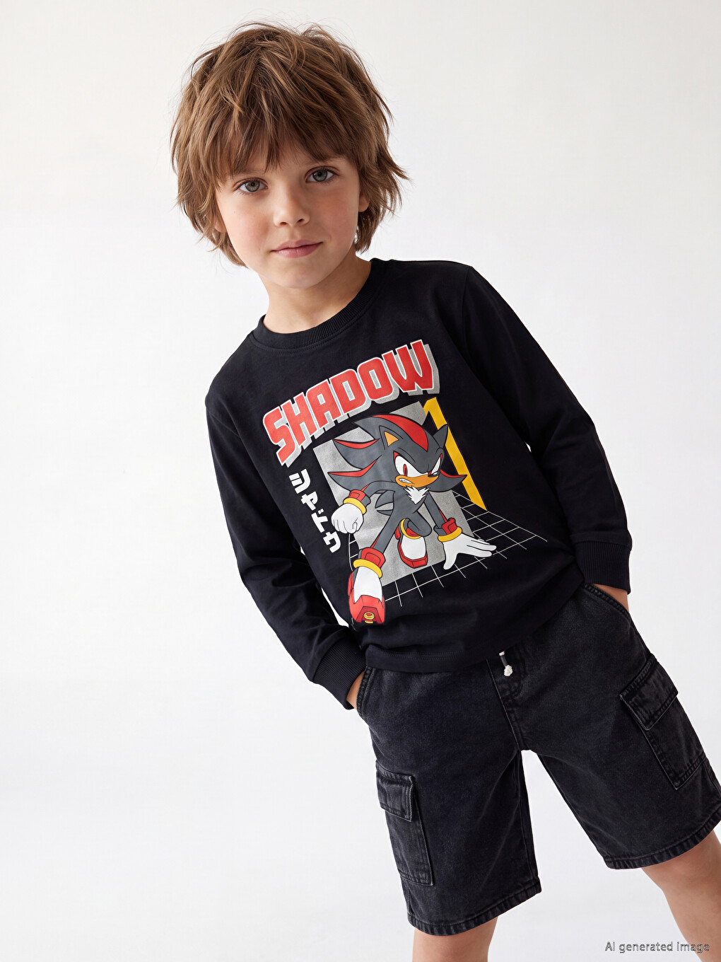 Crew Neck Sonic Printed Boys' T-shirt