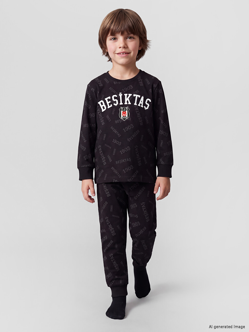 Siyah Beşiktaş Baskılı Erkek Çocuk Pijama Takım