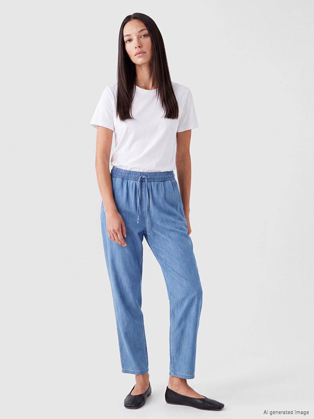 Mavi Beli Lastikli Mom Fit Kadın Jean Pantolon