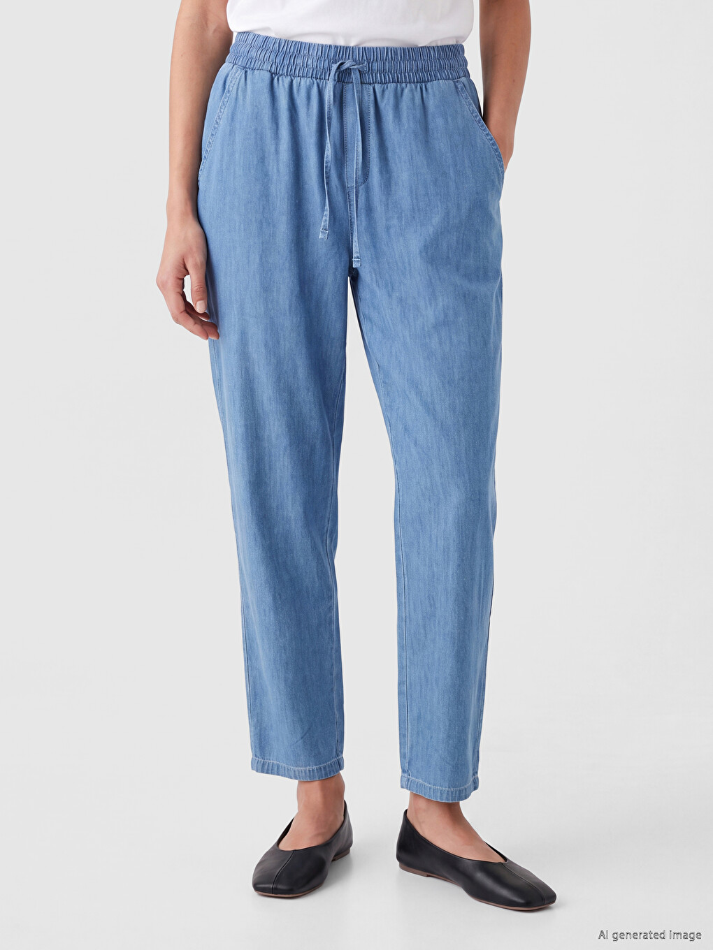Mavi Beli Lastikli Mom Fit Kadın Jean Pantolon-1