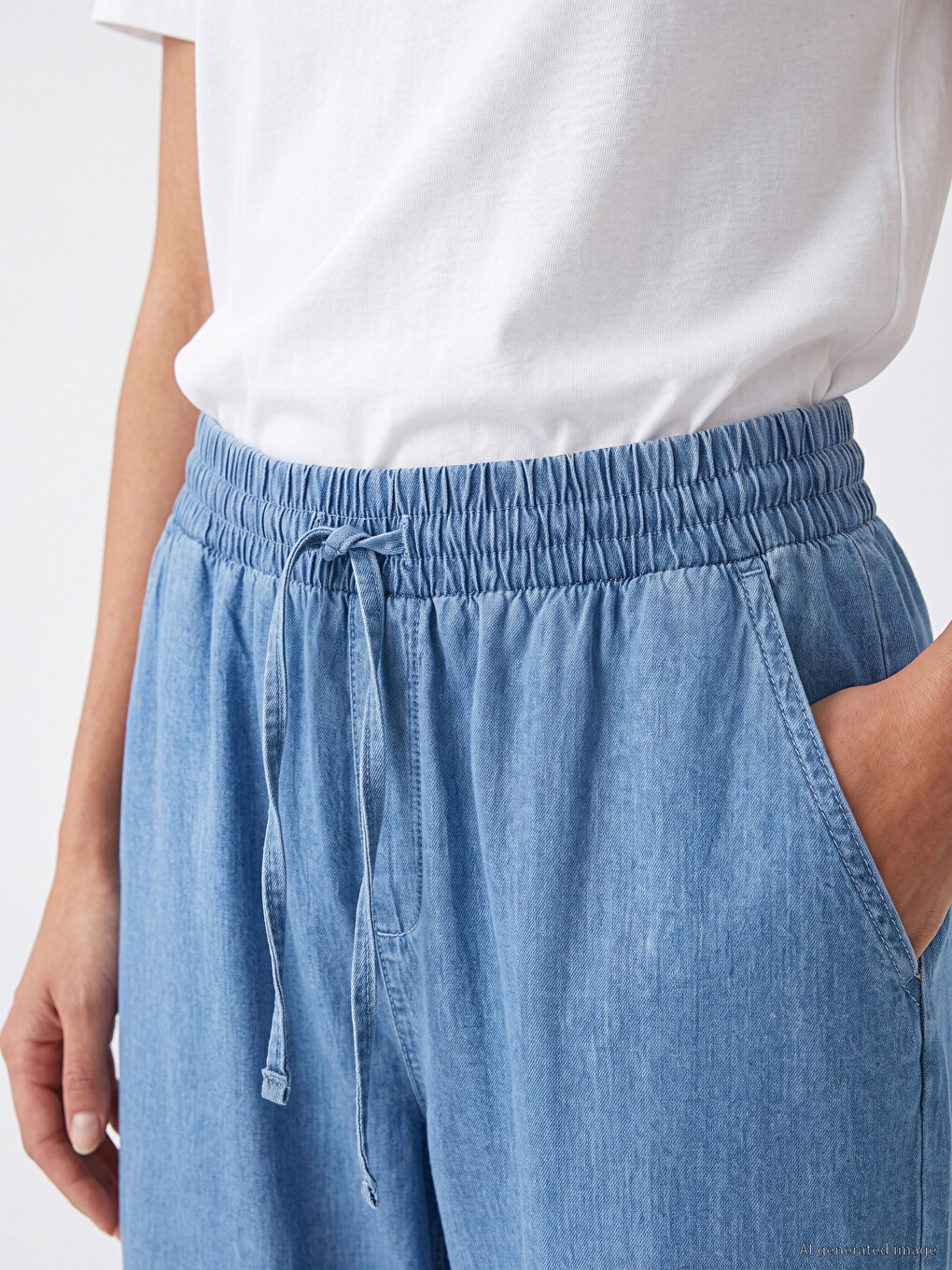 Mavi Beli Lastikli Mom Fit Kadın Jean Pantolon-2