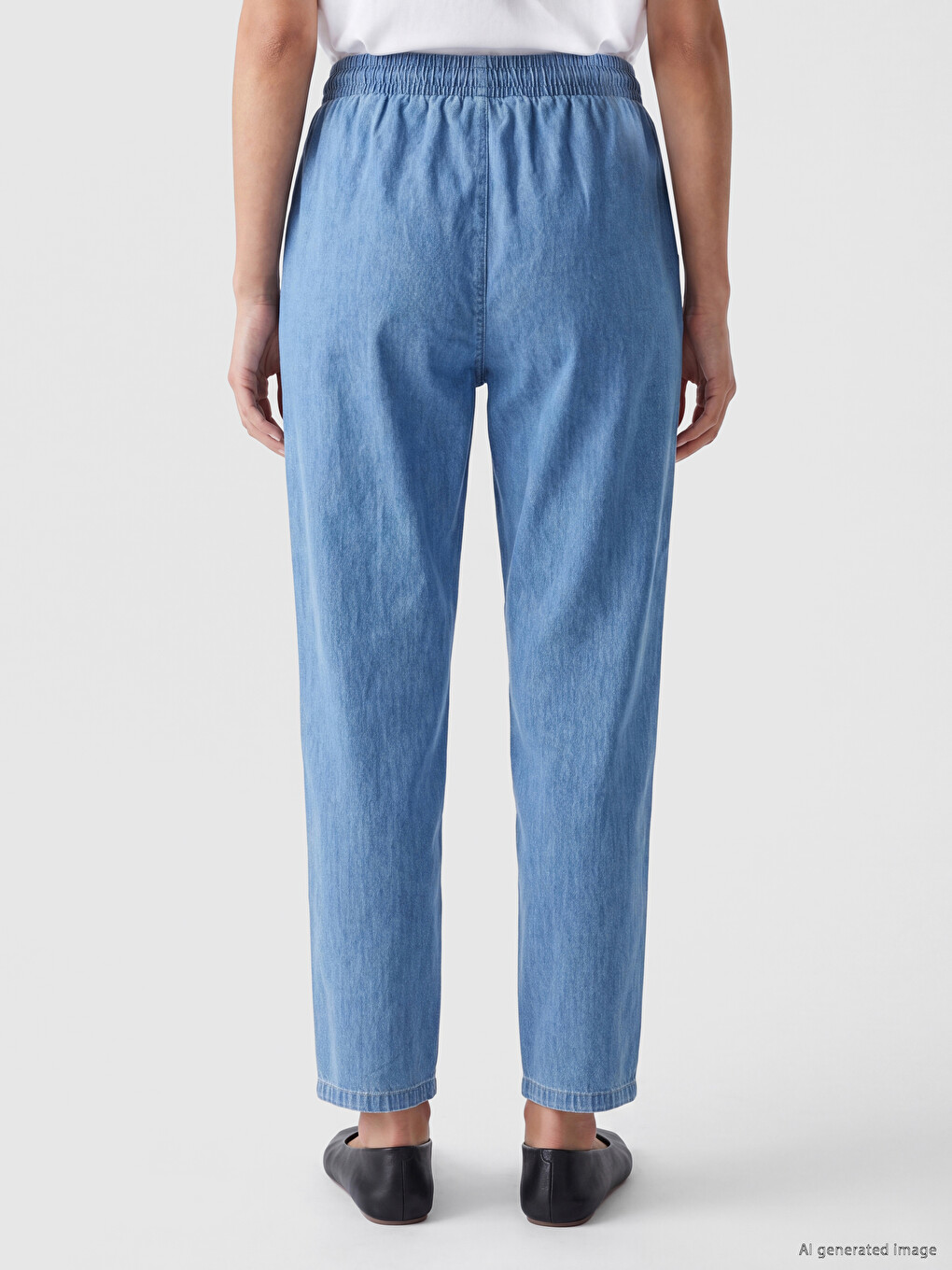 Mavi Beli Lastikli Mom Fit Kadın Jean Pantolon-3