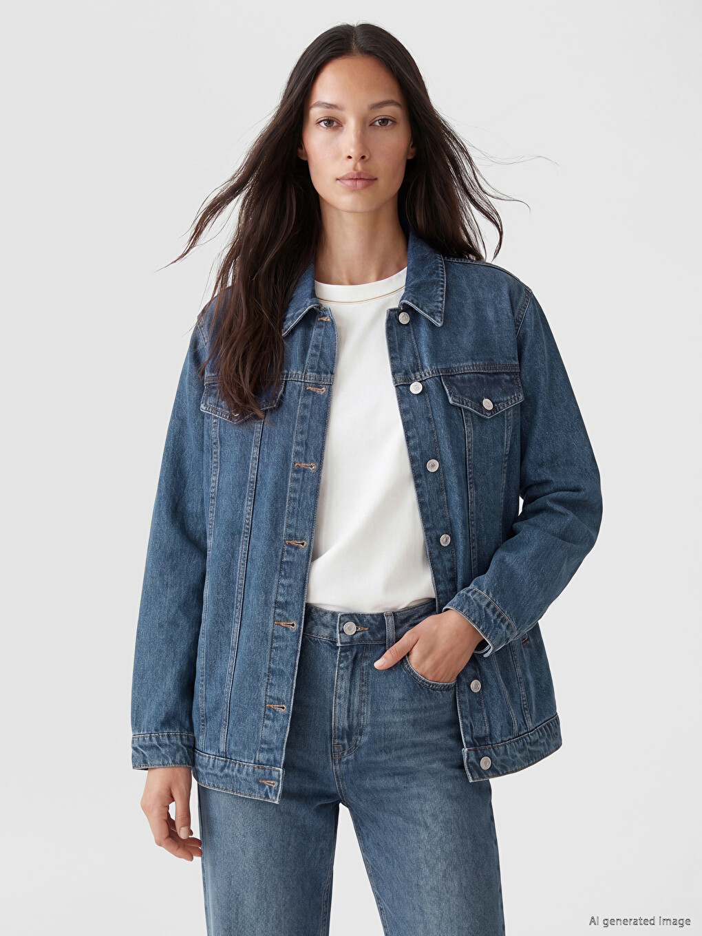 Mavi Gömlek Yaka Oversize Kadın Jean Ceket