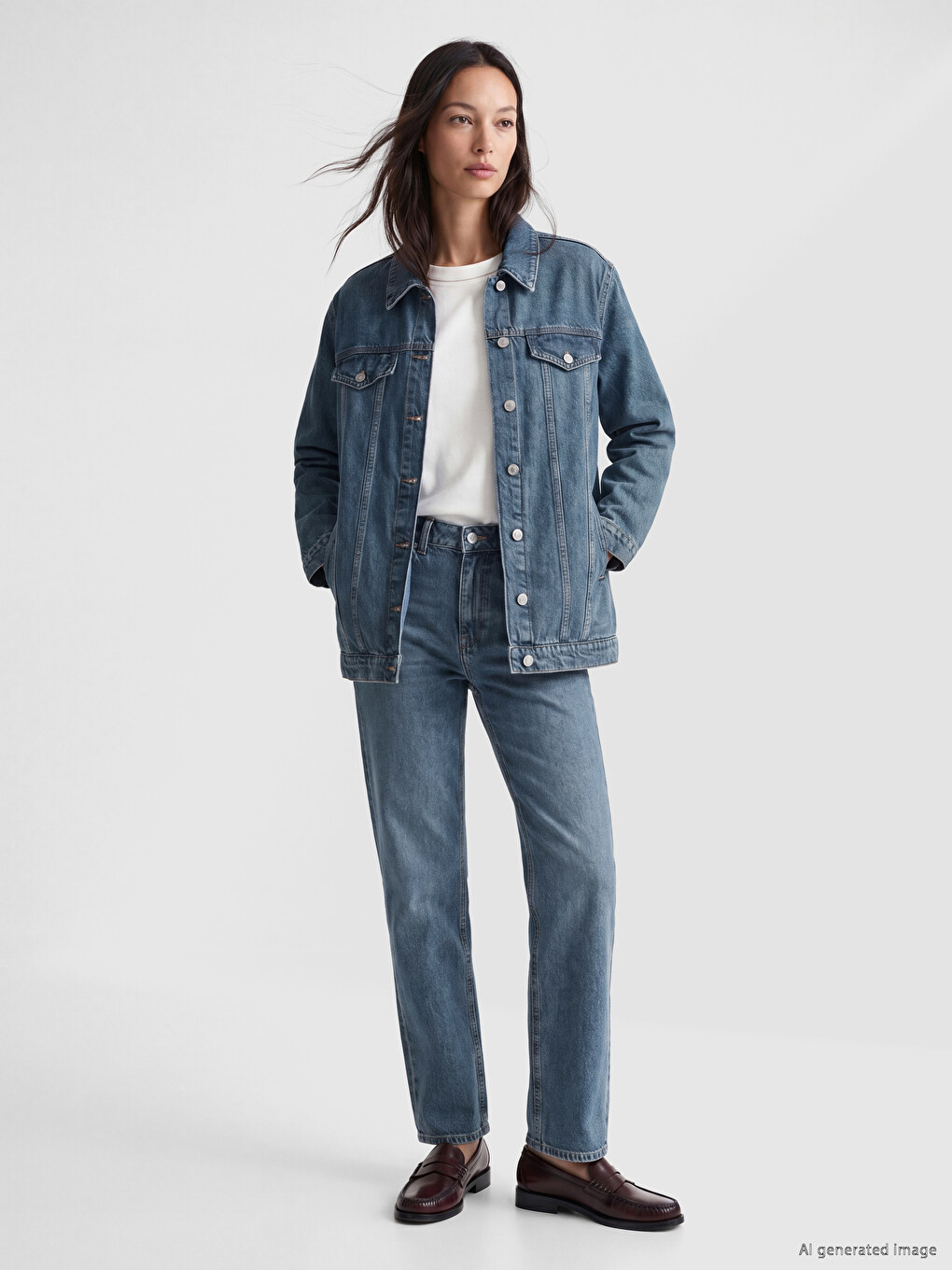 Mavi Gömlek Yaka Oversize Kadın Jean Ceket-1
