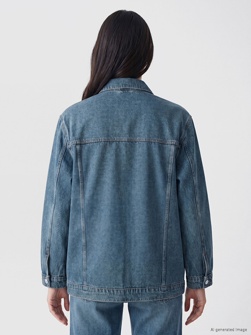 Mavi Gömlek Yaka Oversize Kadın Jean Ceket-3