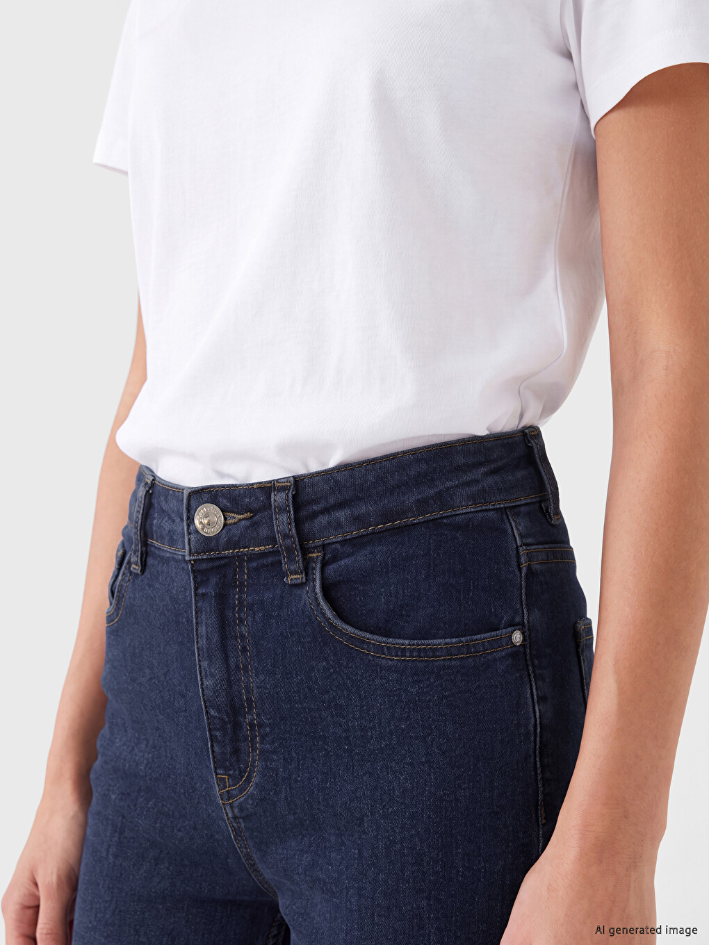 İndigo Yüksek Bel Slim Fit Kadın Jean Pantolon-2