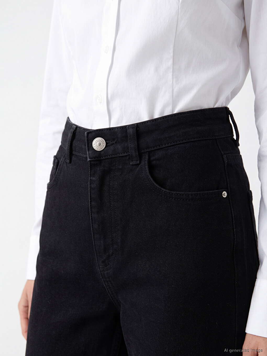 Siyah Yüksek Bel Wideleg Kadın Jean Pantolon-2
