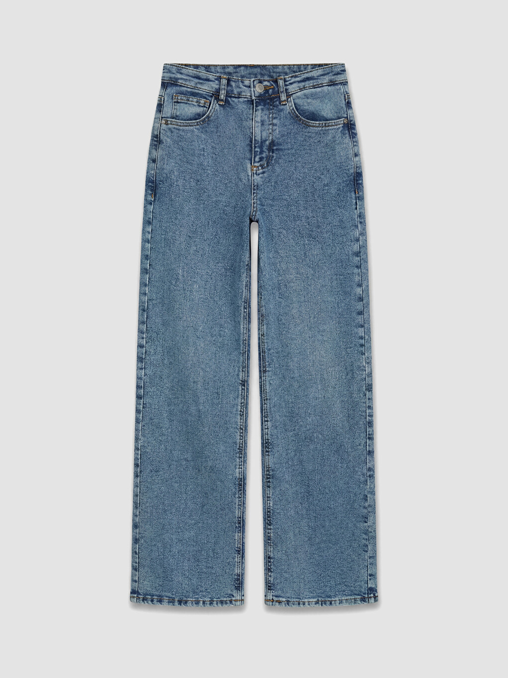 İndigo Yüksek Bel Wideleg Kadın Jean Pantolon-4