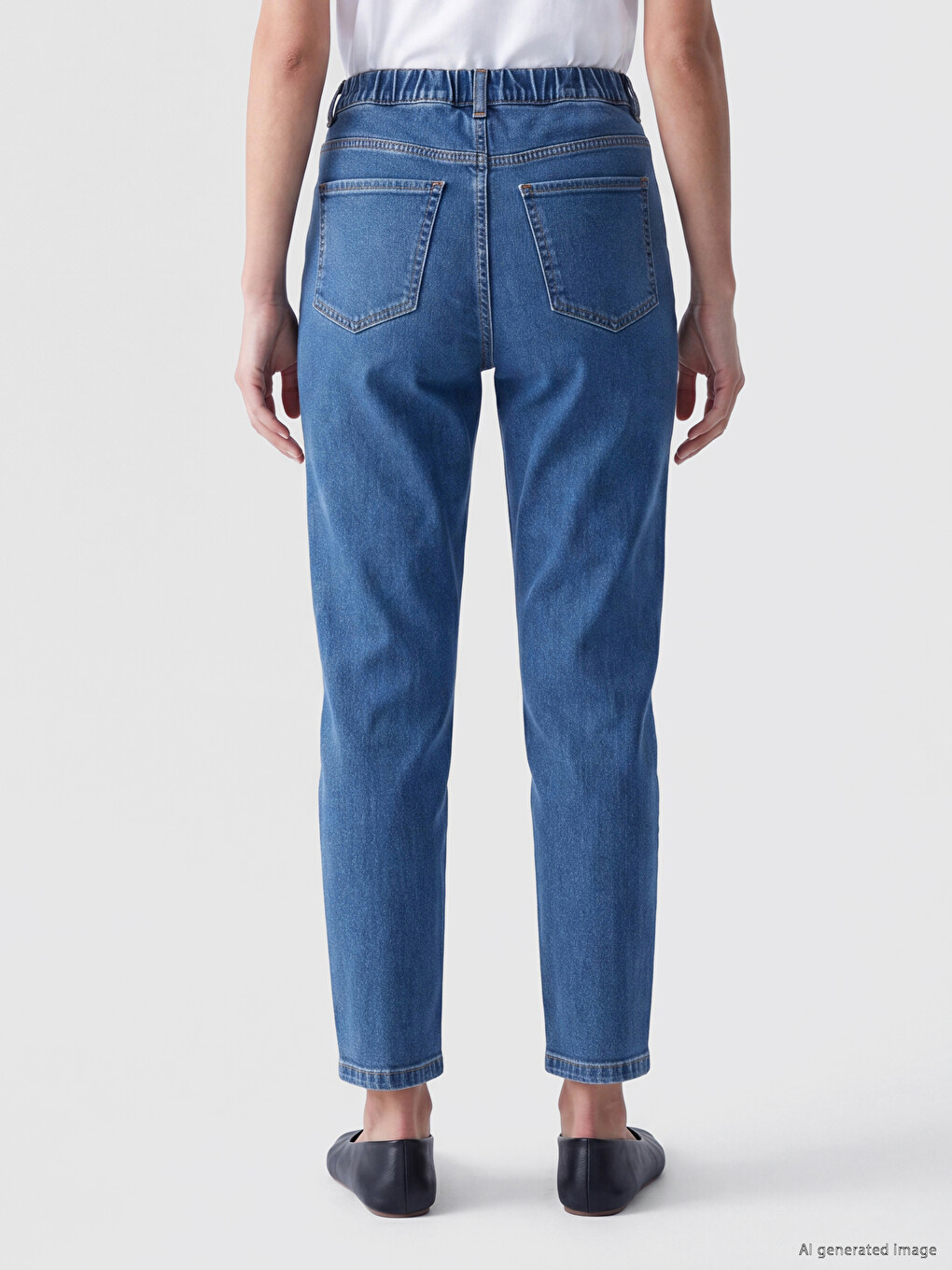 İndigo Yüksek Bel Slim Mom Kadın Jean Pantolon-3