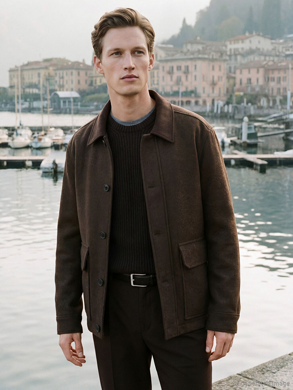 Bej Gömlek Yaka Erkek Kaşe Mont