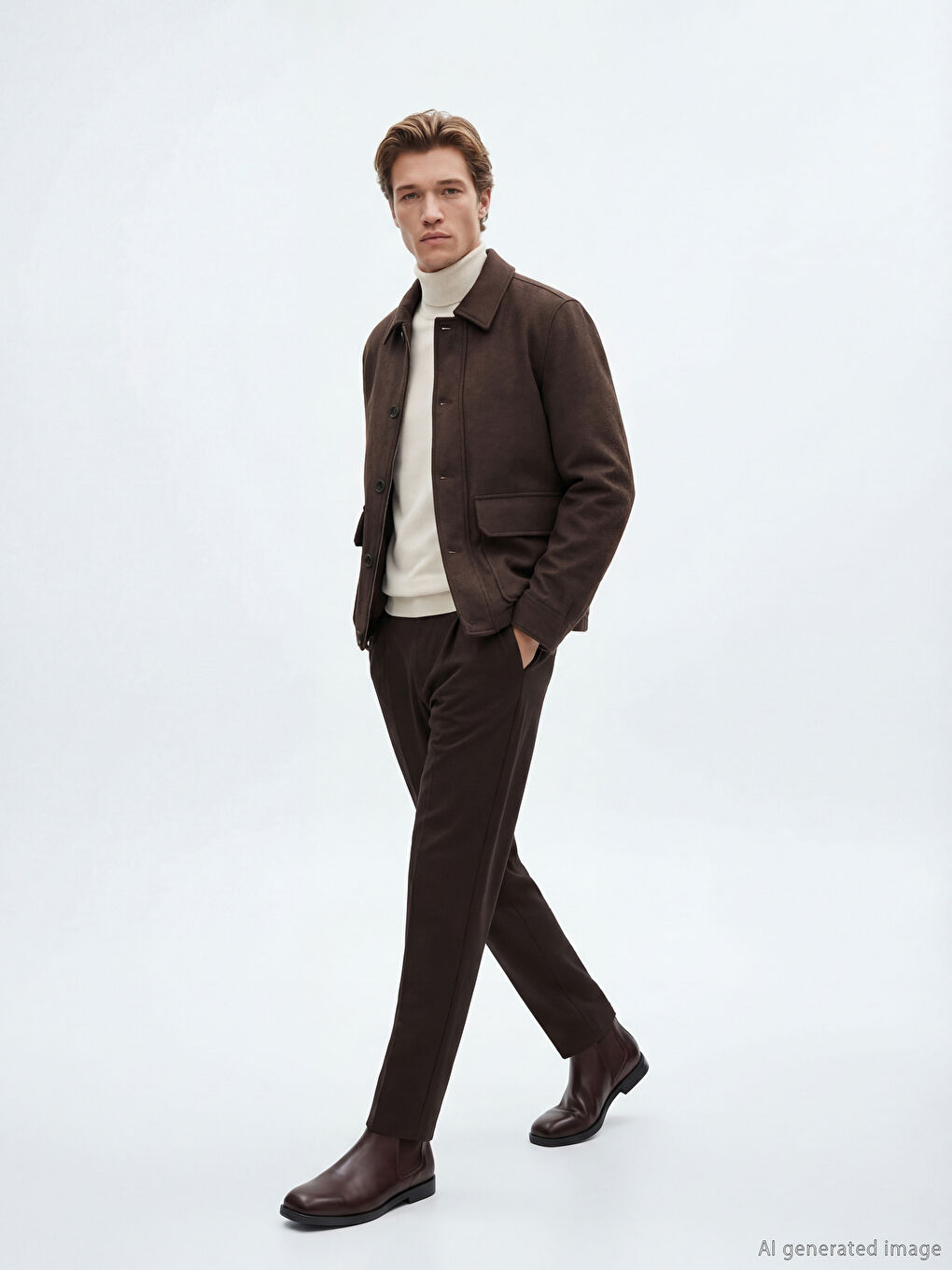 Bej Gömlek Yaka Erkek Kaşe Mont-1