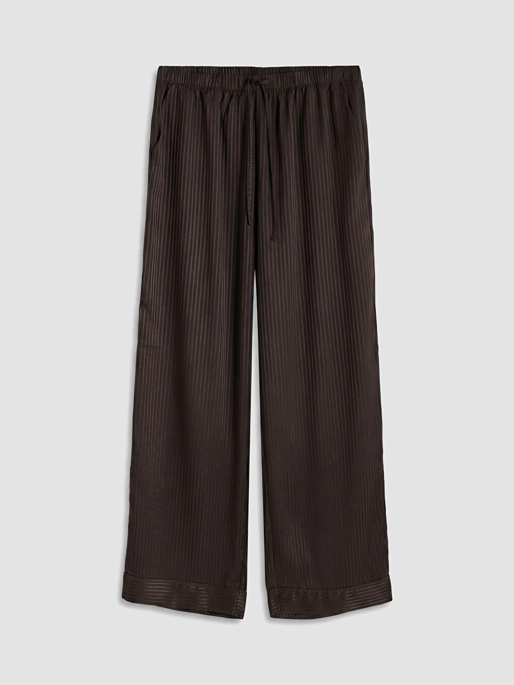 Kahverengi Gömlek Yaka Çizgili Saten Kadın Pijama Takımı-8