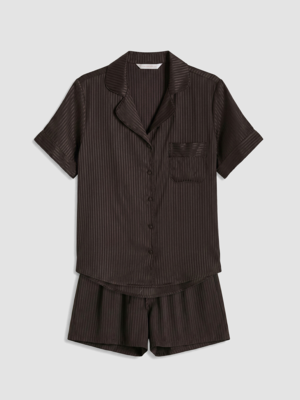 Kahverengi Çizgili Saten Kadın Şortlu Pijama Takımı-4