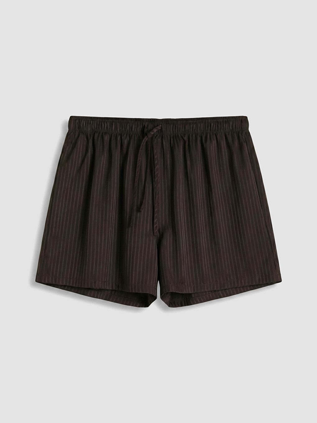 Kahverengi Çizgili Saten Kadın Şortlu Pijama Takımı-8