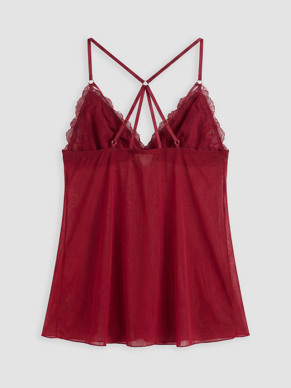 Bordo V Yaka İp Askılı Dantel Detaylı Babydoll-1