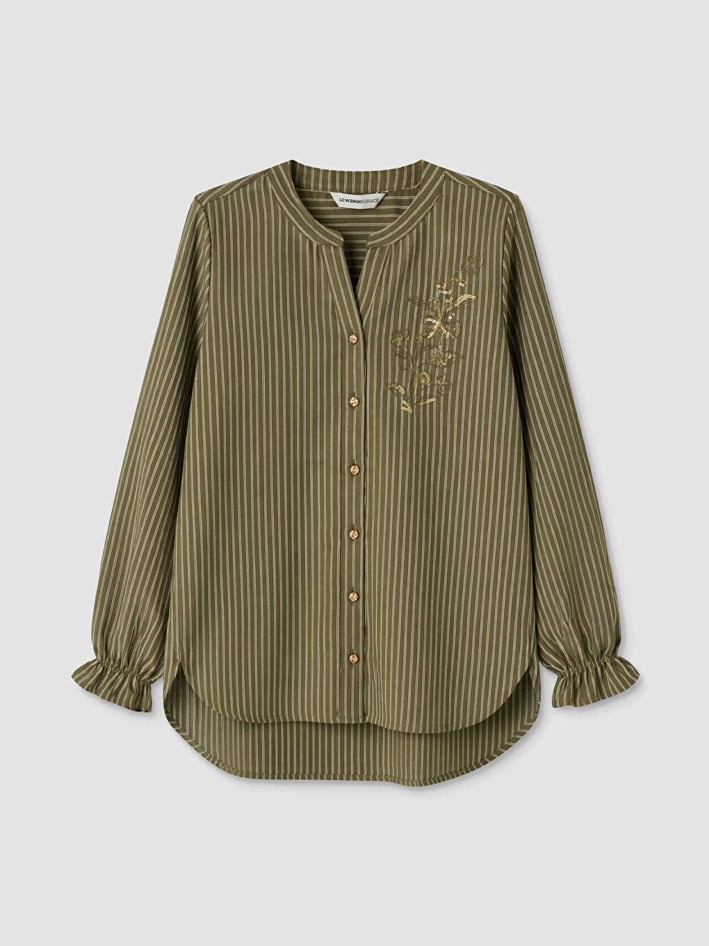 Notch Neck Striped Blouse-4