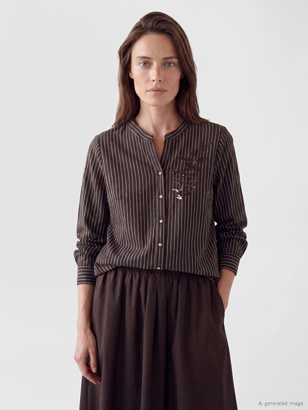 Notch Neck Striped Blouse
