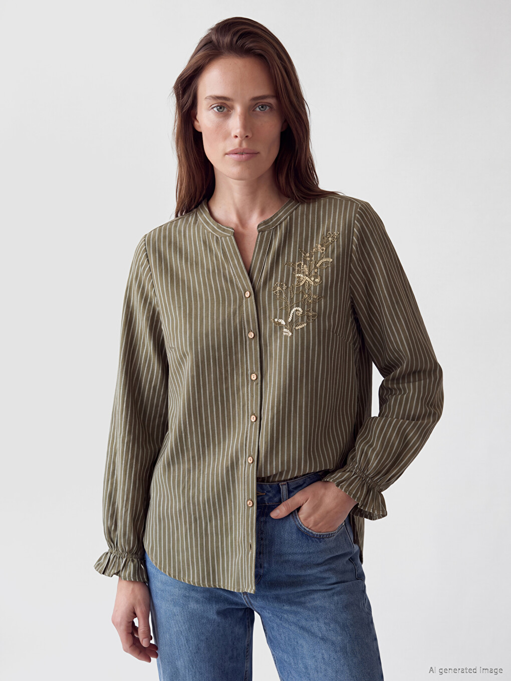 Notch Neck Striped Blouse