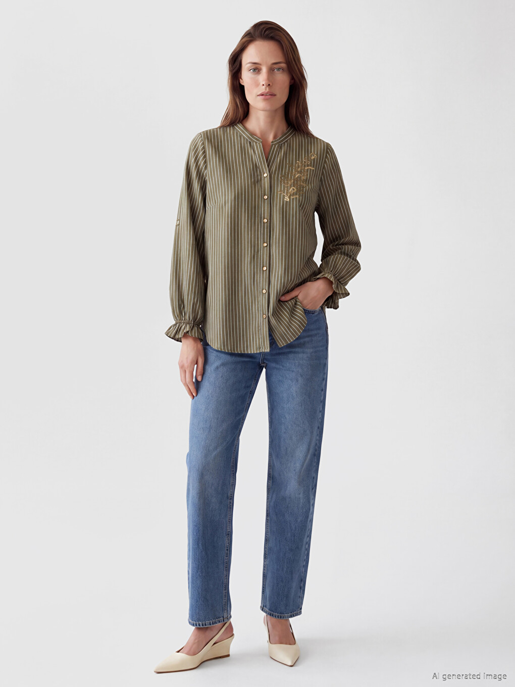 Notch Neck Striped Blouse-1