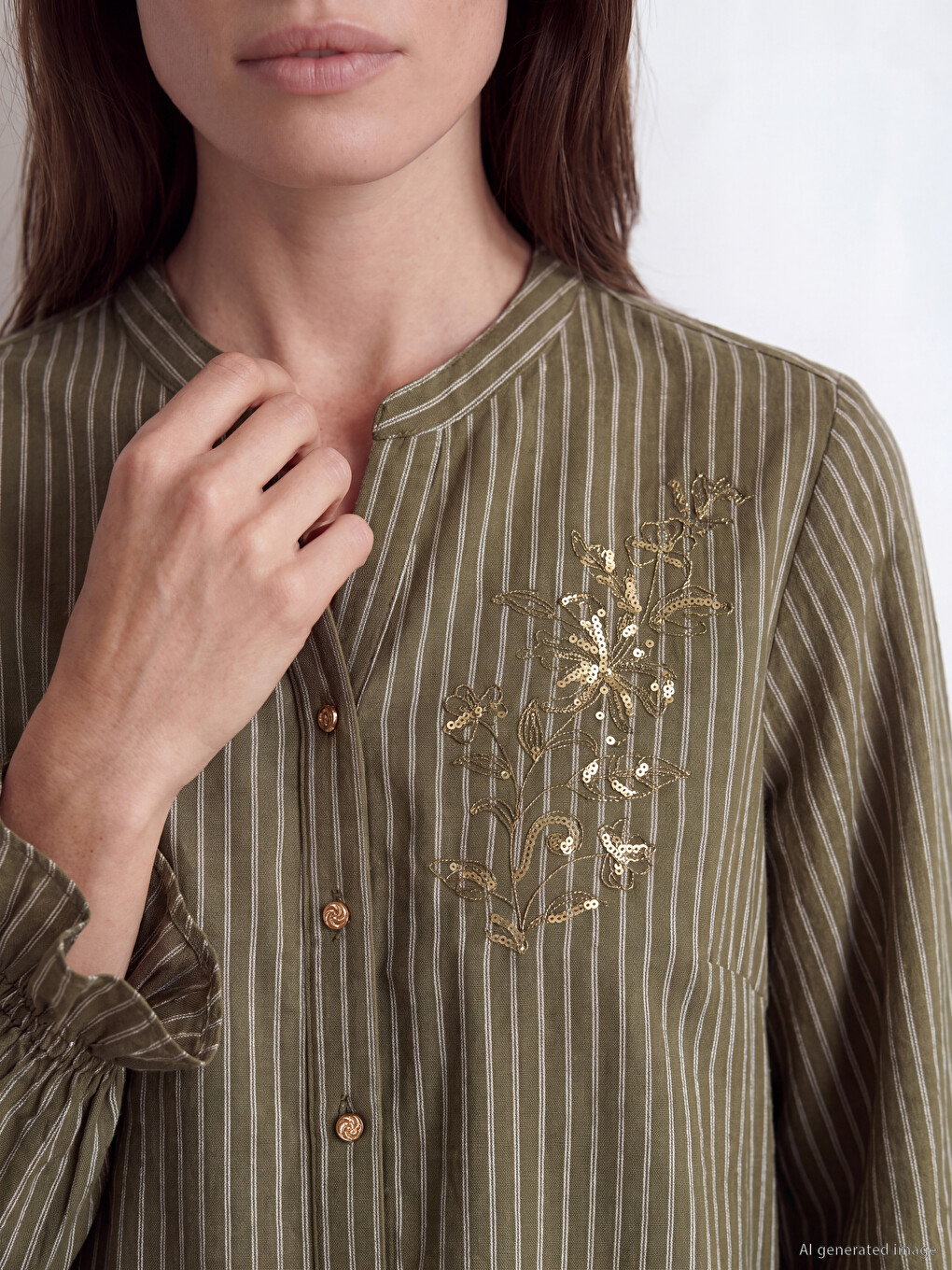 Notch Neck Striped Blouse-2