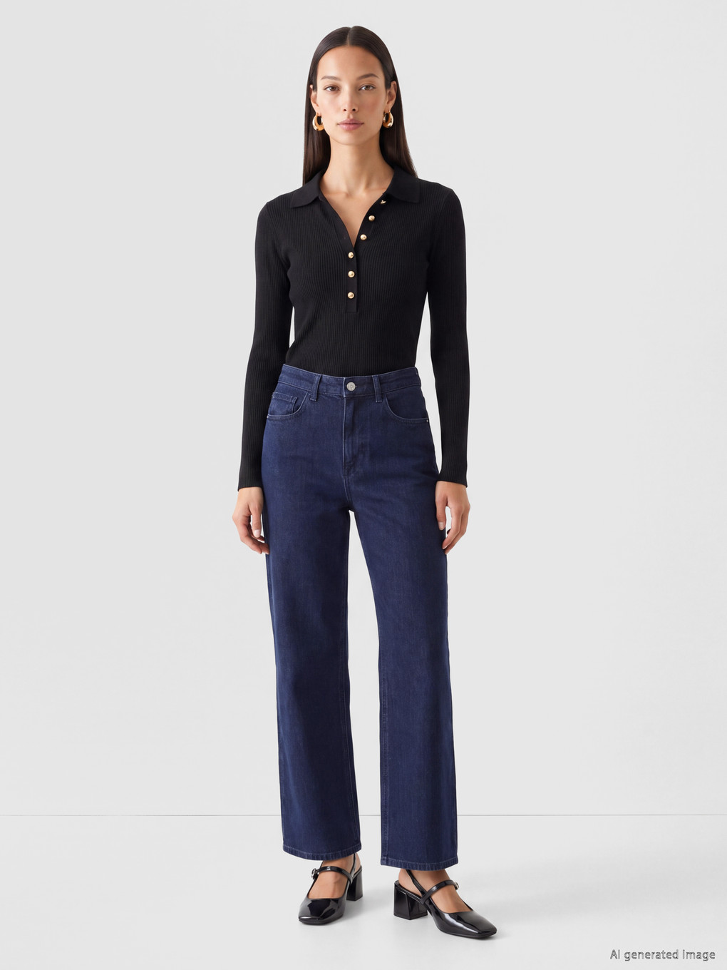 Siyah Polo Yaka Kadın Body-1
