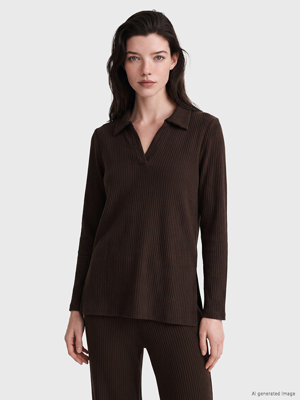 Polo Collar Women's Ribbed T-shirt