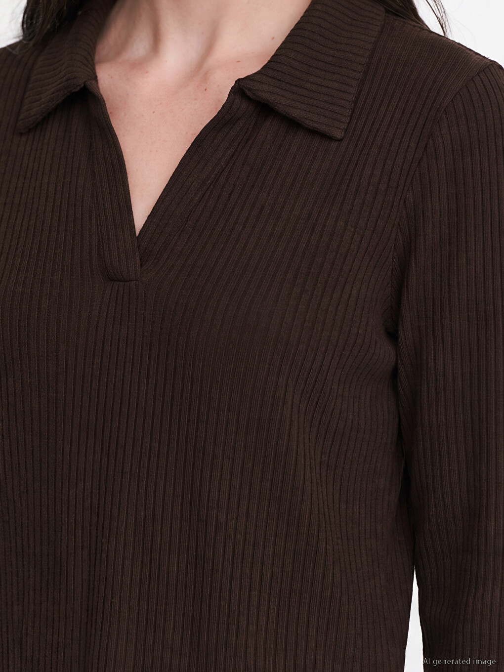 Polo Collar Women's Ribbed T-shirt-2