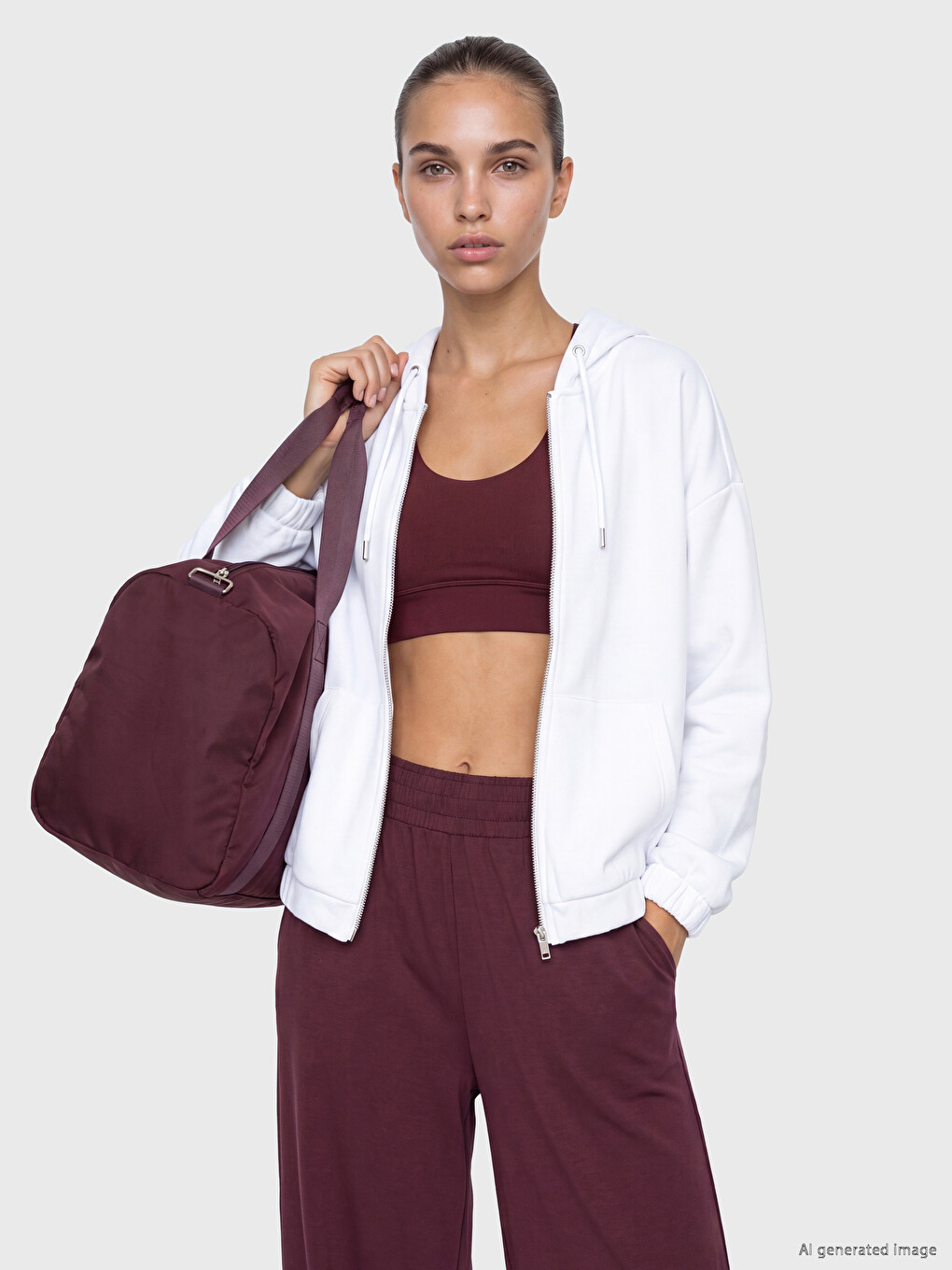 Woman White Zip-up Sweatshirt