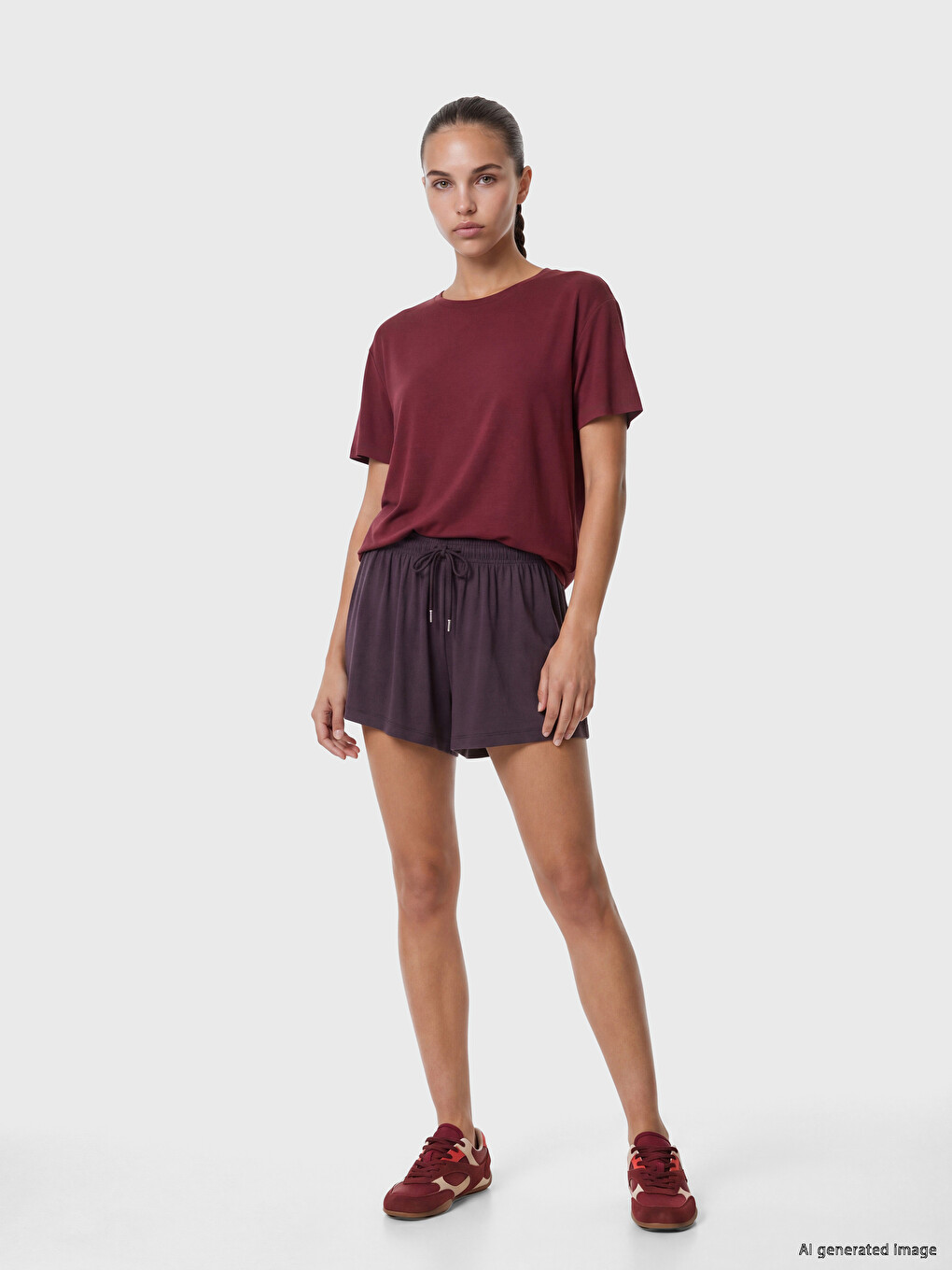 Modal Karışımlı Oversize Kadın Spor Tişört-1