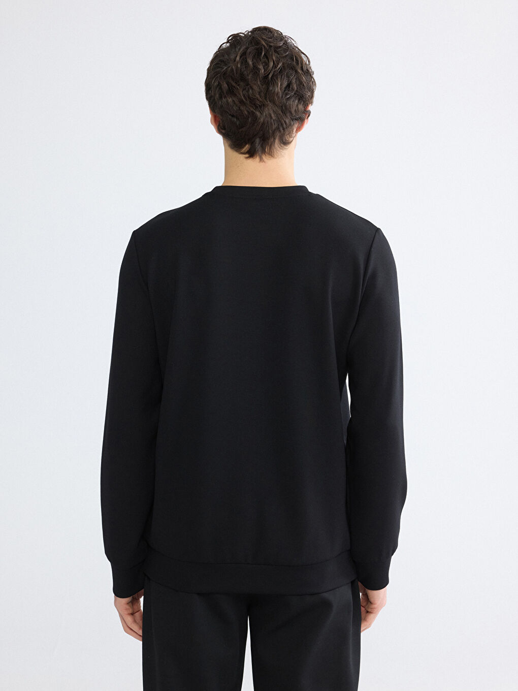 Siyah Bisiklet Yaka Nakışlı Erkek Sweatshirt-3