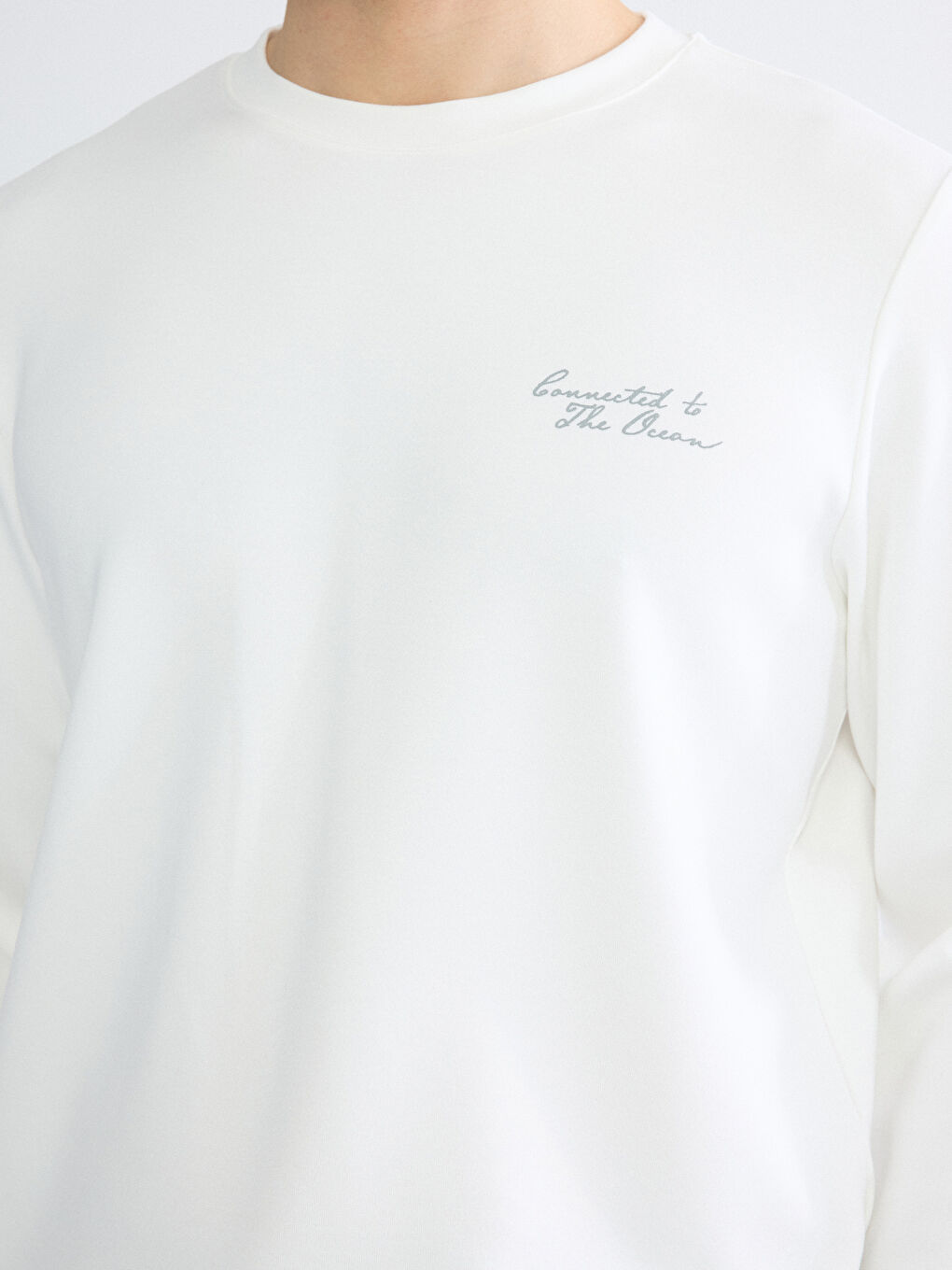 Ekru Bisiklet Yaka Nakışlı Erkek Sweatshirt-2