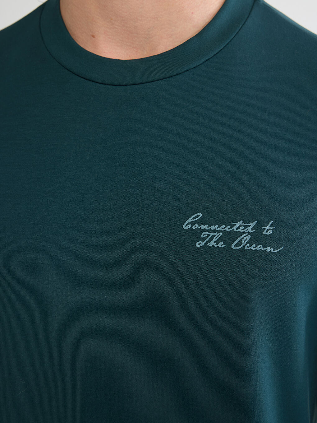 Petrol Bisiklet Yaka Nakışlı Erkek Sweatshirt-2