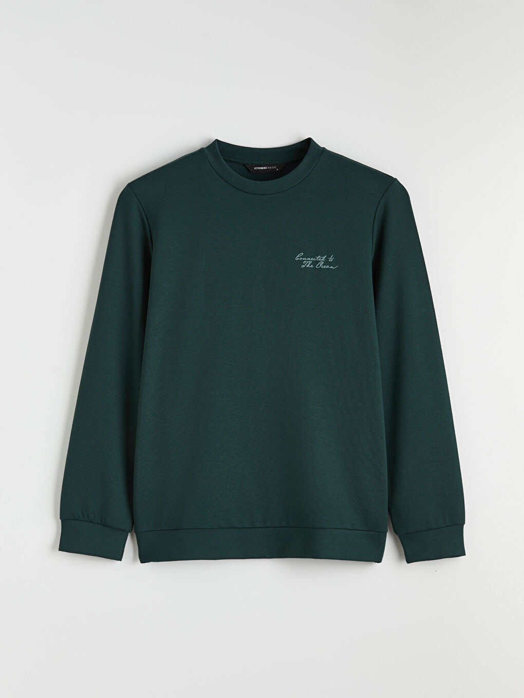 Petrol Bisiklet Yaka Nakışlı Erkek Sweatshirt-4