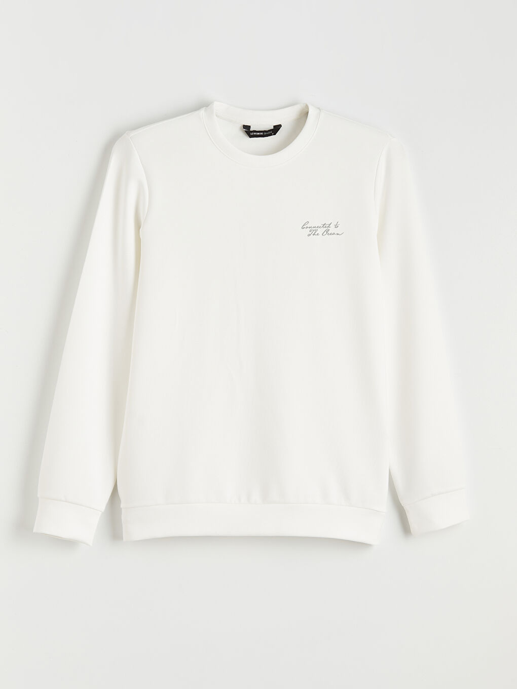 Ekru Bisiklet Yaka Nakışlı Erkek Sweatshirt-4