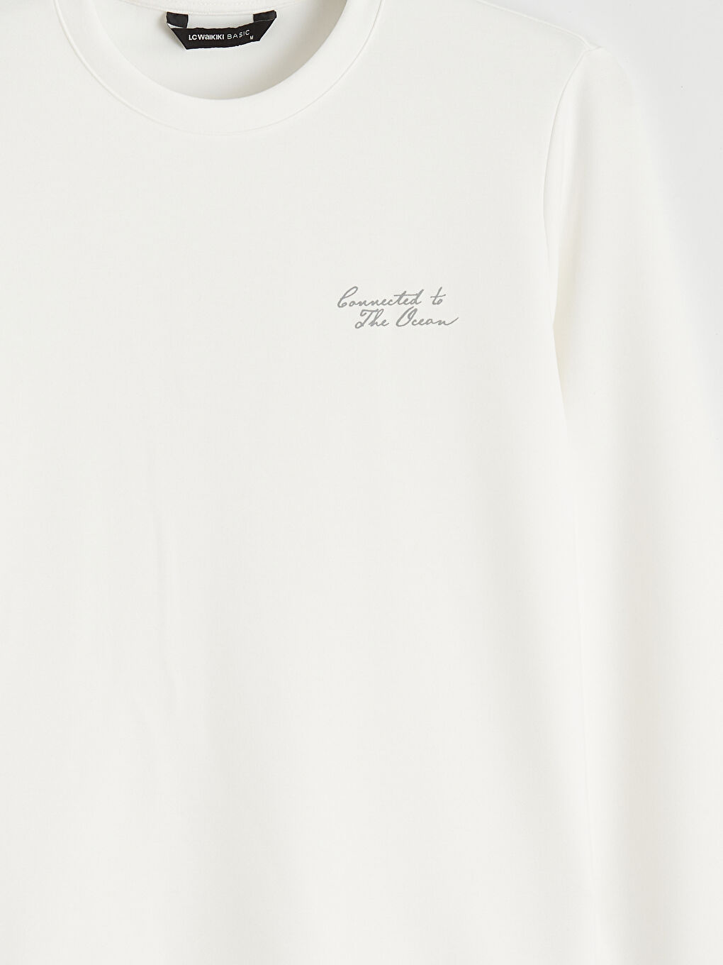 Ekru Bisiklet Yaka Nakışlı Erkek Sweatshirt-5