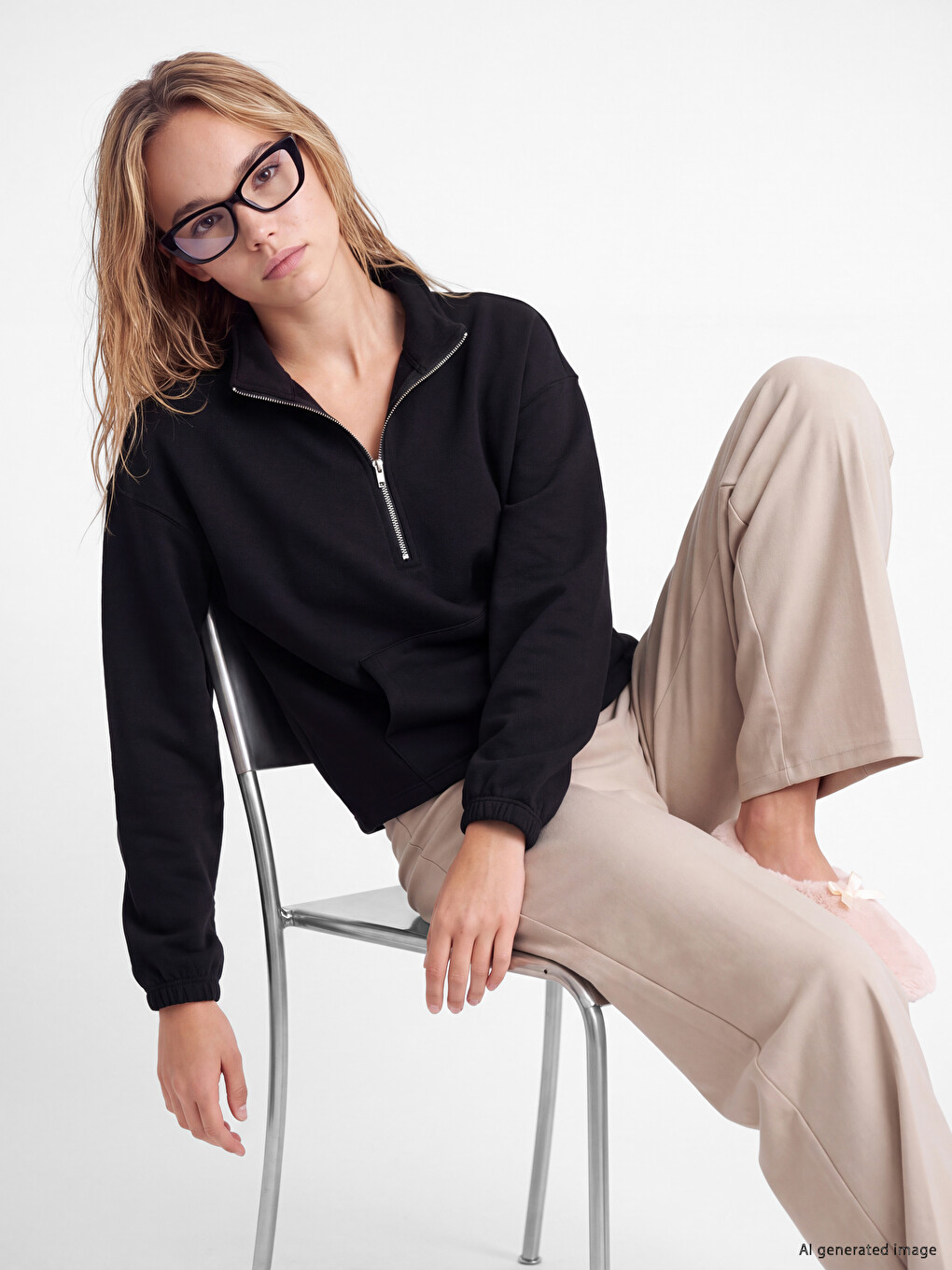 Siyah Oversize Soft Touch Kadın Pijama Üst