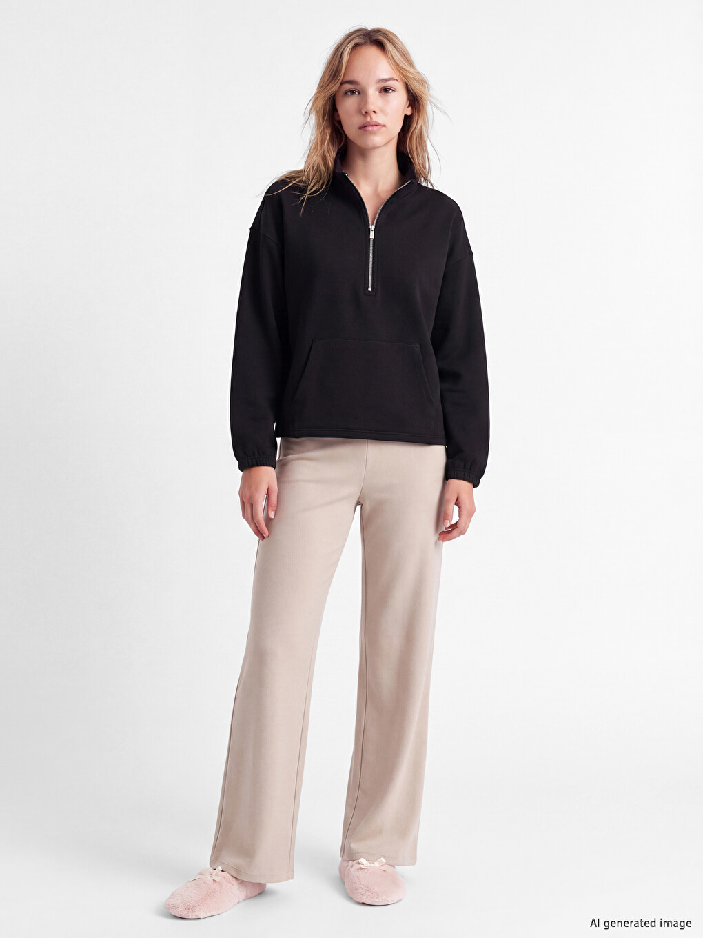 Siyah Oversize Soft Touch Kadın Pijama Üst-1