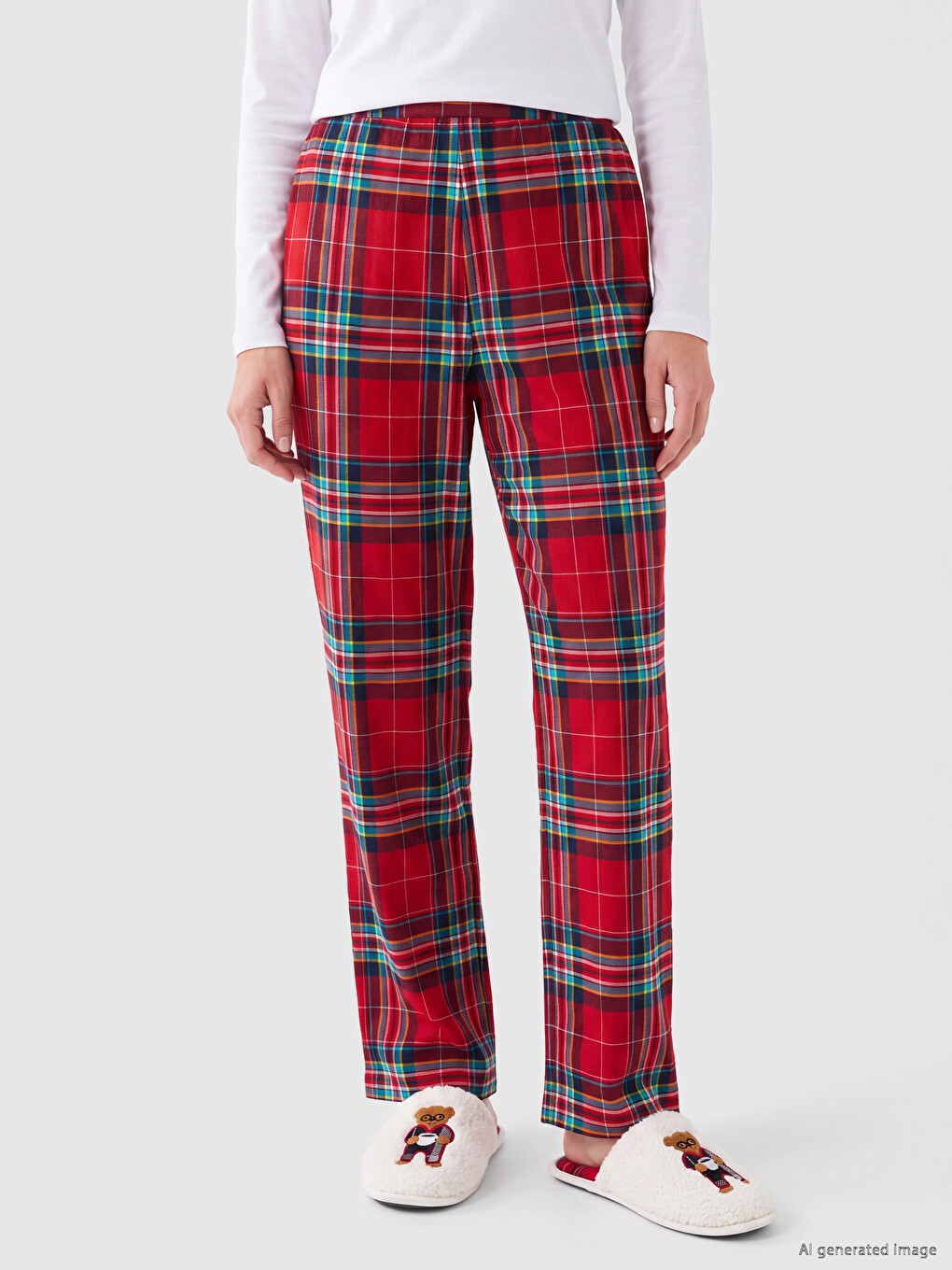 Lacivert Ekose Desenli Kadın Polar Pijama Alt-1