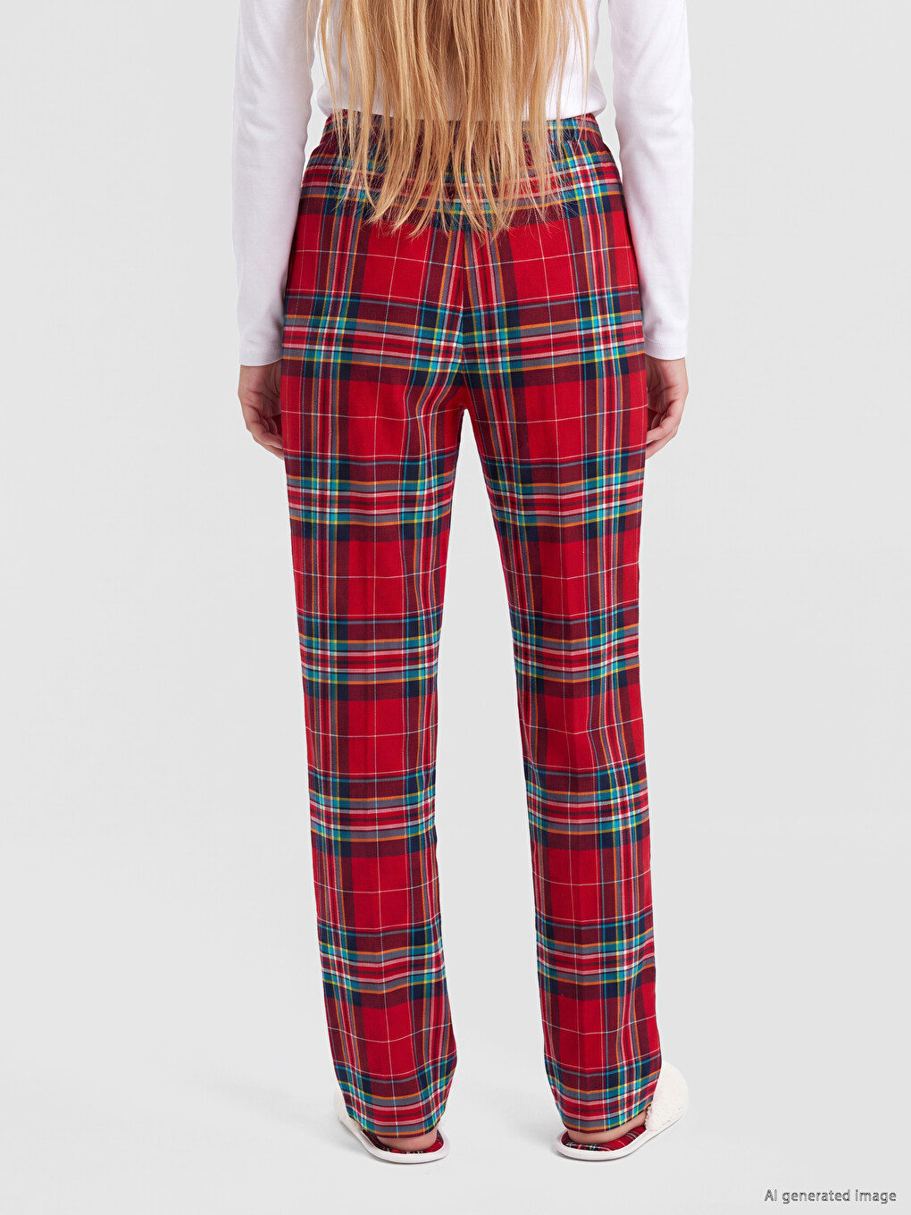 Lacivert Ekose Desenli Kadın Polar Pijama Alt-3