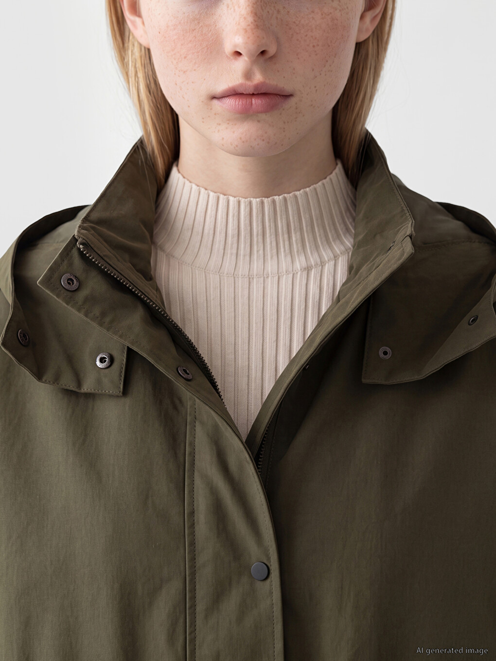 Haki Kapüşonlu Oversize Kadın Ceket-2