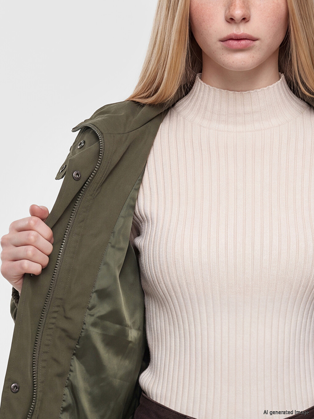 Haki Kapüşonlu Oversize Kadın Ceket-3