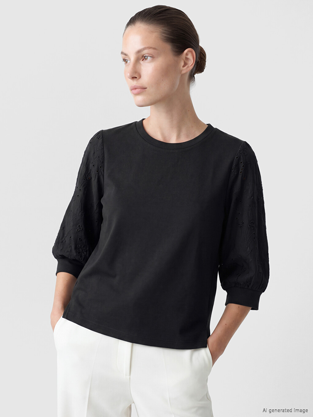 Embroidered Crew Neck Blouse