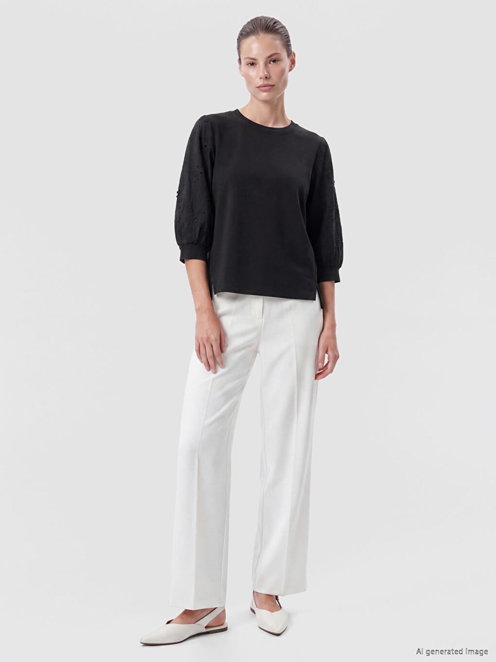 Embroidered Crew Neck Blouse-1