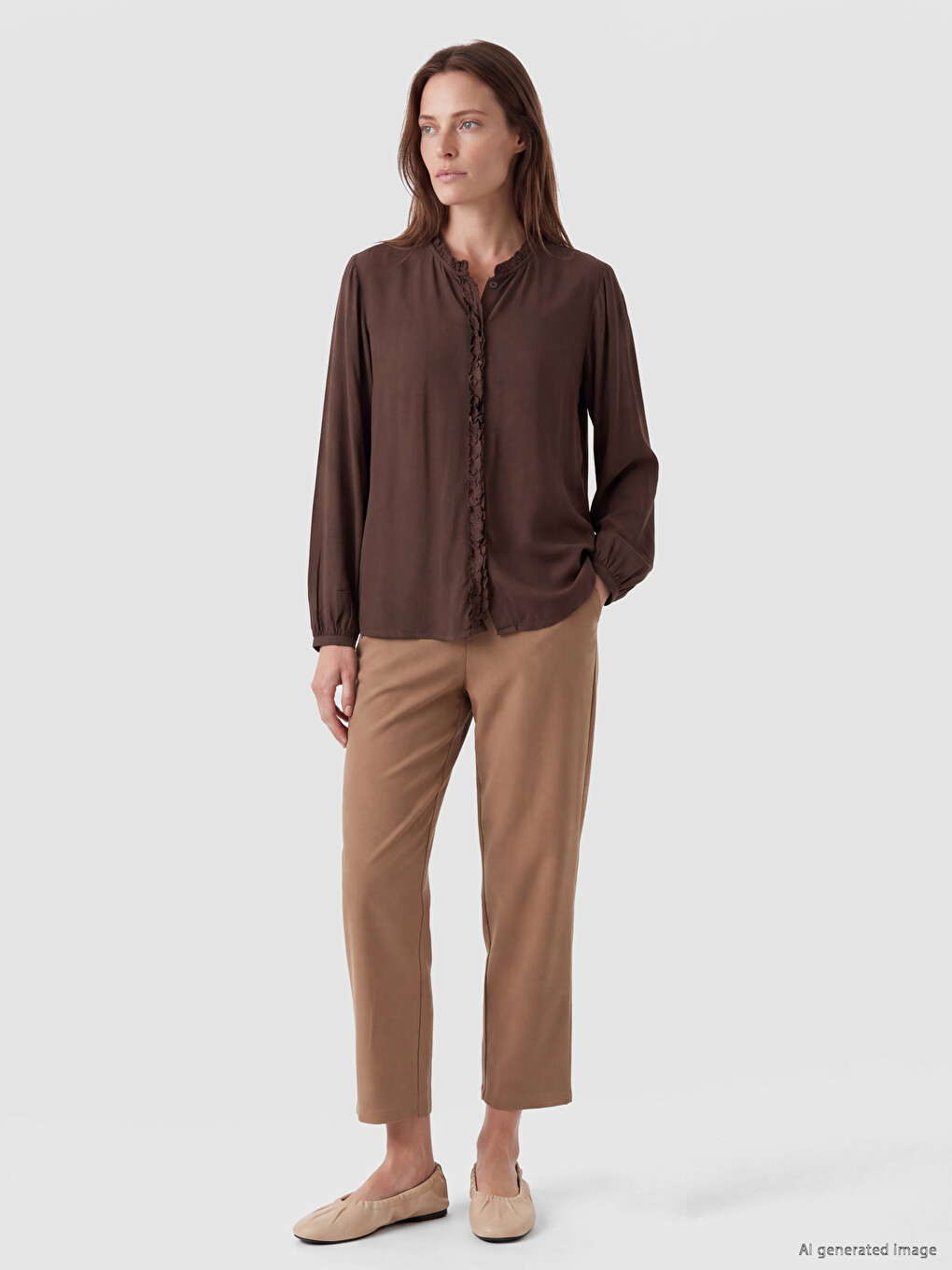 Frilled Grandad Collar Women's Shirt-1