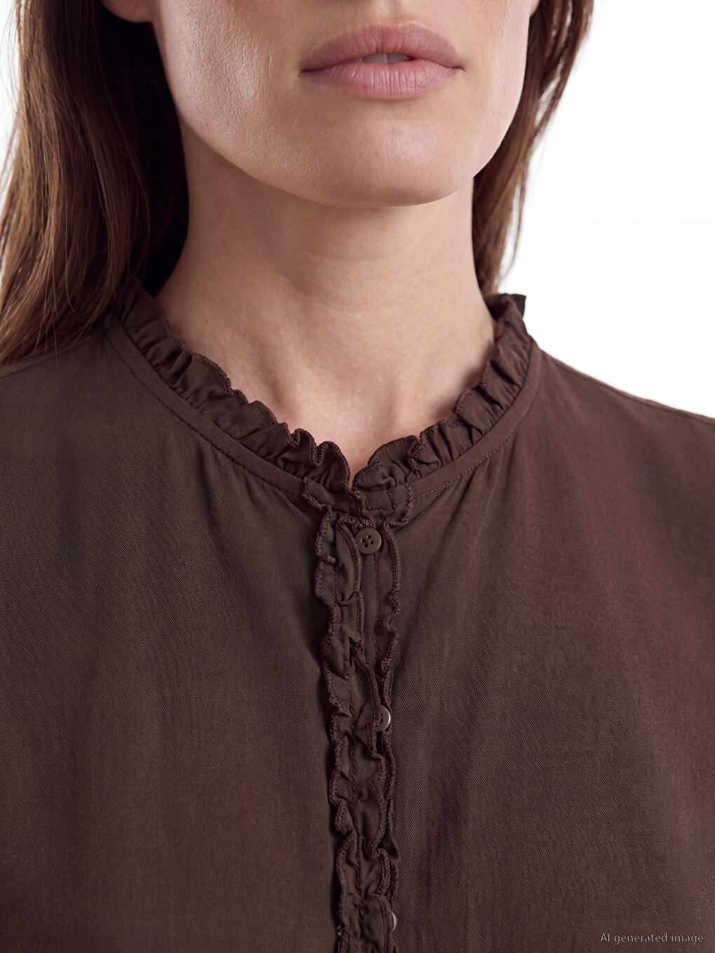 Frilled Grandad Collar Women's Shirt-2