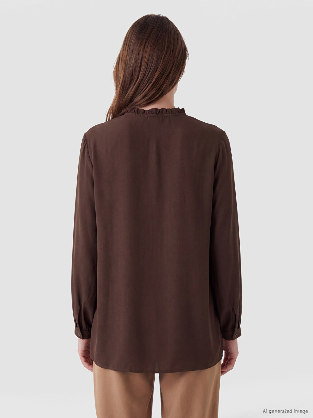 Frilled Grandad Collar Women's Shirt-3