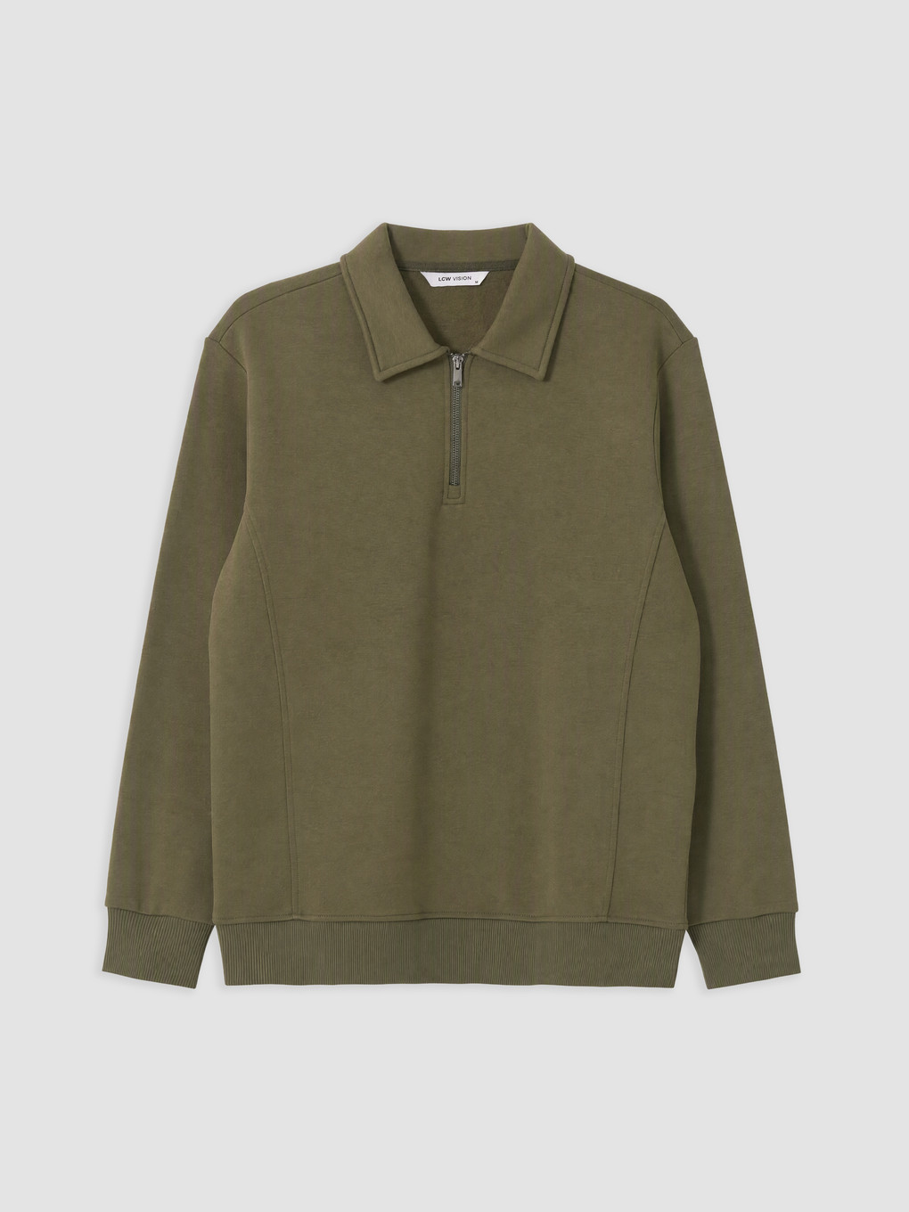 Haki Polo Yaka Erkek Kalın Sweatshirt