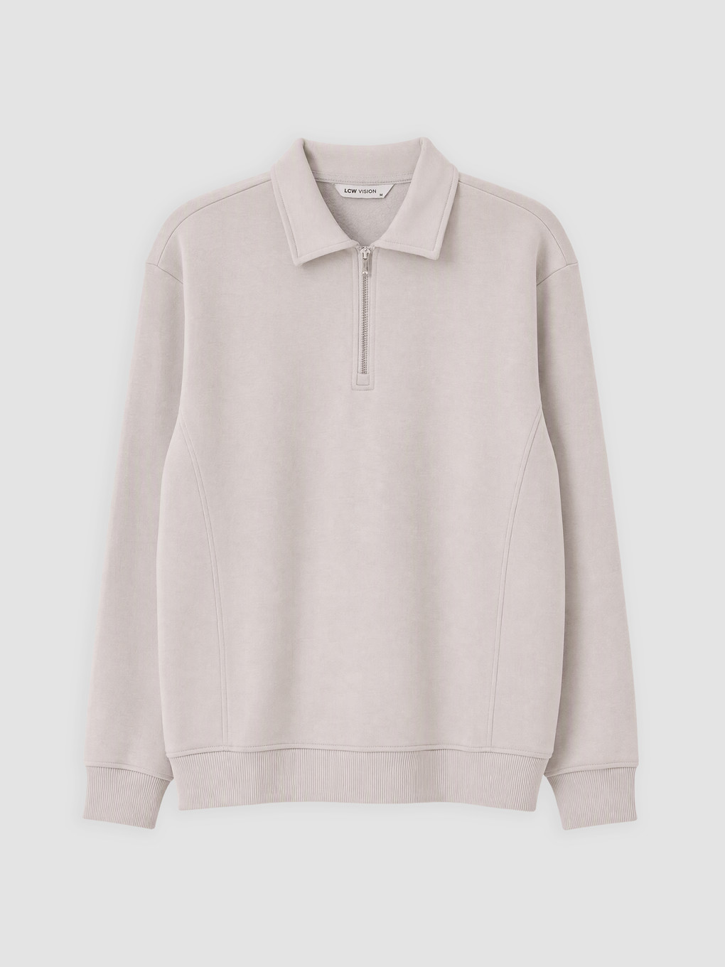 Gri Polo Yaka Erkek Kalın Sweatshirt