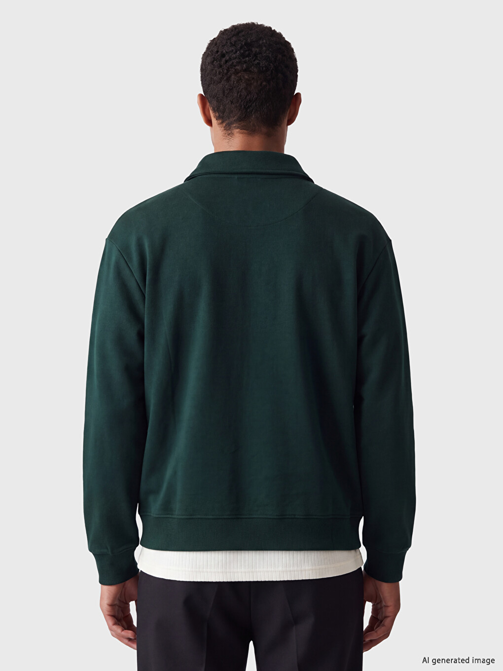 Yeşil Polo Yaka Erkek Sweatshirt-2